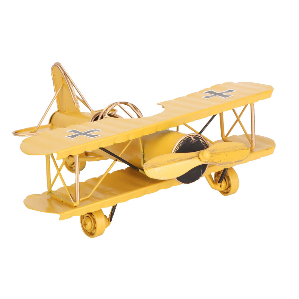 Vintage Wrought Iron Biplane Model Yellow | Desktop Decor & Photo Prop-image-OPC-PJMQBCR-NEW