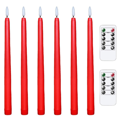 6 Stück LED-Taperkerzen 2xAAA 2,1x28cm W/B/R 1