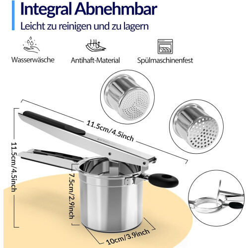 Potato Ricer for Fluffy Mashed Potatoes, 450 ml with 2 Interchangeable Slices, Durable Potato Press with Silicone Handle 2