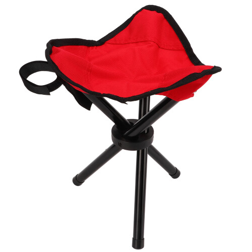 Taburete trípode para camping rojo, compacto y plegable 1