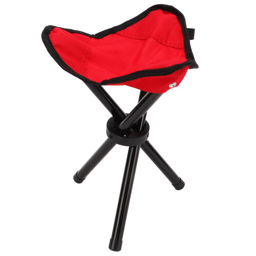 Taburete trípode para camping rojo, compacto y plegable