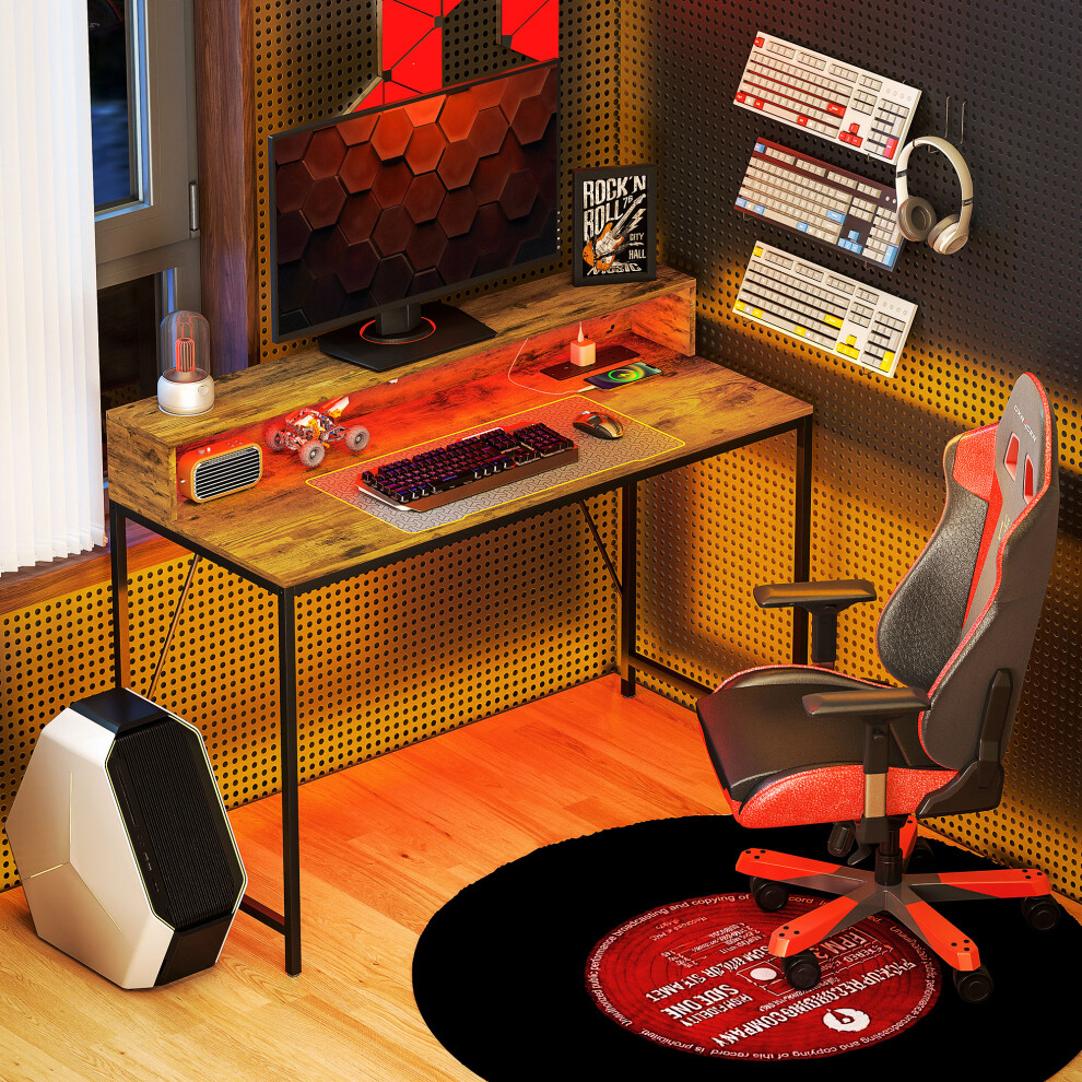 HOMCOM Computer Table with LED Lights, Gaming Desk with Shelf, Rustic Brown-image-OPC-PFZ8ZJV-NEW