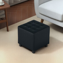 HOMCOM Square Footstool Small Ottoman w/ Wood Legs for Bedroom Charcoal Grey