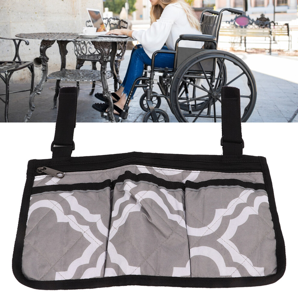 Grey Wheelchair Armrest Storage Bag Multi Pocket 31.5X18cm
