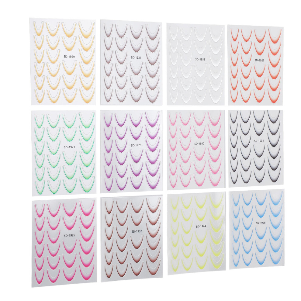 12 Colors Gradient French Line Nail Stickers for Manicure, Paper Decals