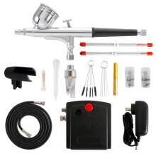 (White) Mini Air Pump Airbrush Set with Compressor 0.3mm Sprayer Airbrush Kit for Nail Airbrush for Model/Cake/Car Painting