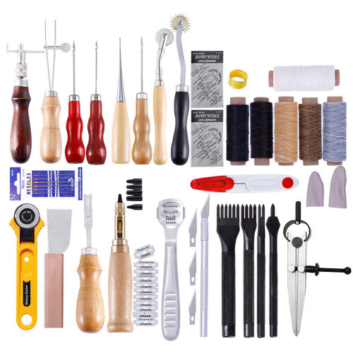 61Pcs Leather Craft Tool Kit Hand Sewing Stitching Punch Carving Saddle Edger 1