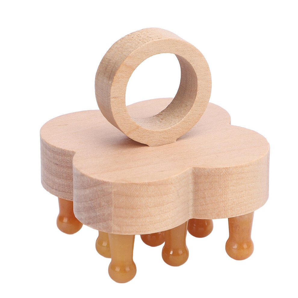 Yellow Wooden Stone Scalp Massager Tool, Portable Four Leaf Clover Shape,