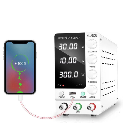 (Black, 220V) USB Adjustable DC Power Supply 30V 10A Laboratory Lab Bench Source Digital Voltage Regulator Stabilizer
