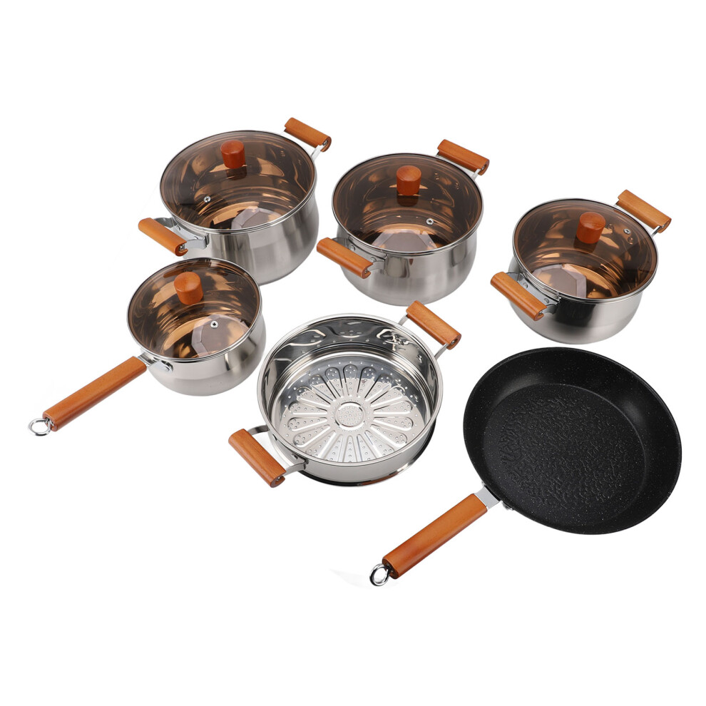 Stainless Steel Cookware Set with Wooden Handles, 10-Piece, 6760g