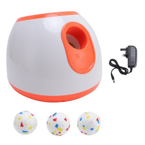 Automatic Dog Ball Launcher, 3 Balls, Orange, Adjustable Distance, UK Plug 1