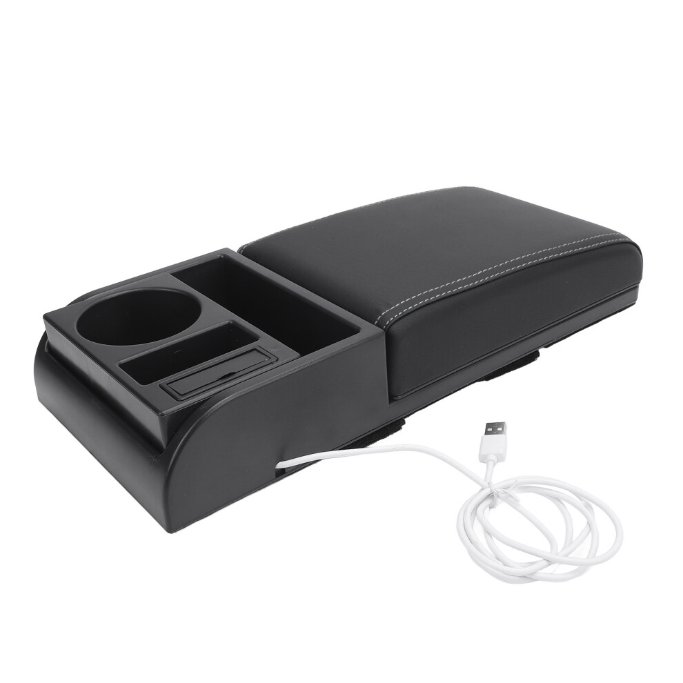 Adjustable Car Center Console Armrest Box with USB & Cup Holder, Universal Fit, White-image-OPC-PJMQY7K-NEW