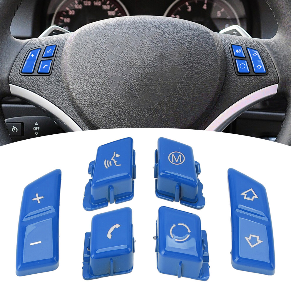 Sporty 6Pcs Steering Wheel Control Buttons Replacement For E81 E82 E87 E88 Blue 7891341675315