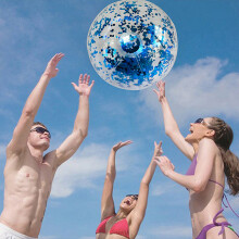 Pelota de playa inflable de 16 pulgadas con lentejuelas tipo confeti para piscina y playa, diversión de verano