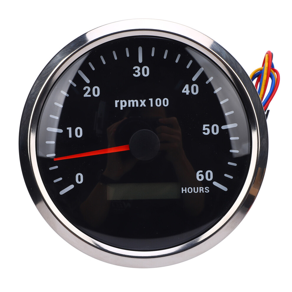 110Mm 6000Rpm Boat Tachometer With 7-Color Backlight Dc 9-32V Black/Silver 9431341690499