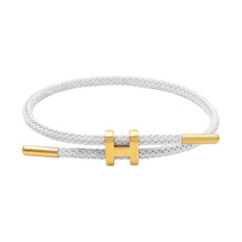 (White) Women's Bracelet Featuring Polished H Shape Buckle and Adjustable Stainless Steel Wire, Ideal for Special Occasions