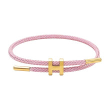 (Light pink) Women's Bracelet Featuring Polished H Shape Buckle and Adjustable Stainless Steel Wire, Ideal for Special Occasions