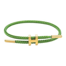 (Green) Women's Bracelet Featuring Polished H Shape Buckle and Adjustable Stainless Steel Wire, Ideal for Special Occasions