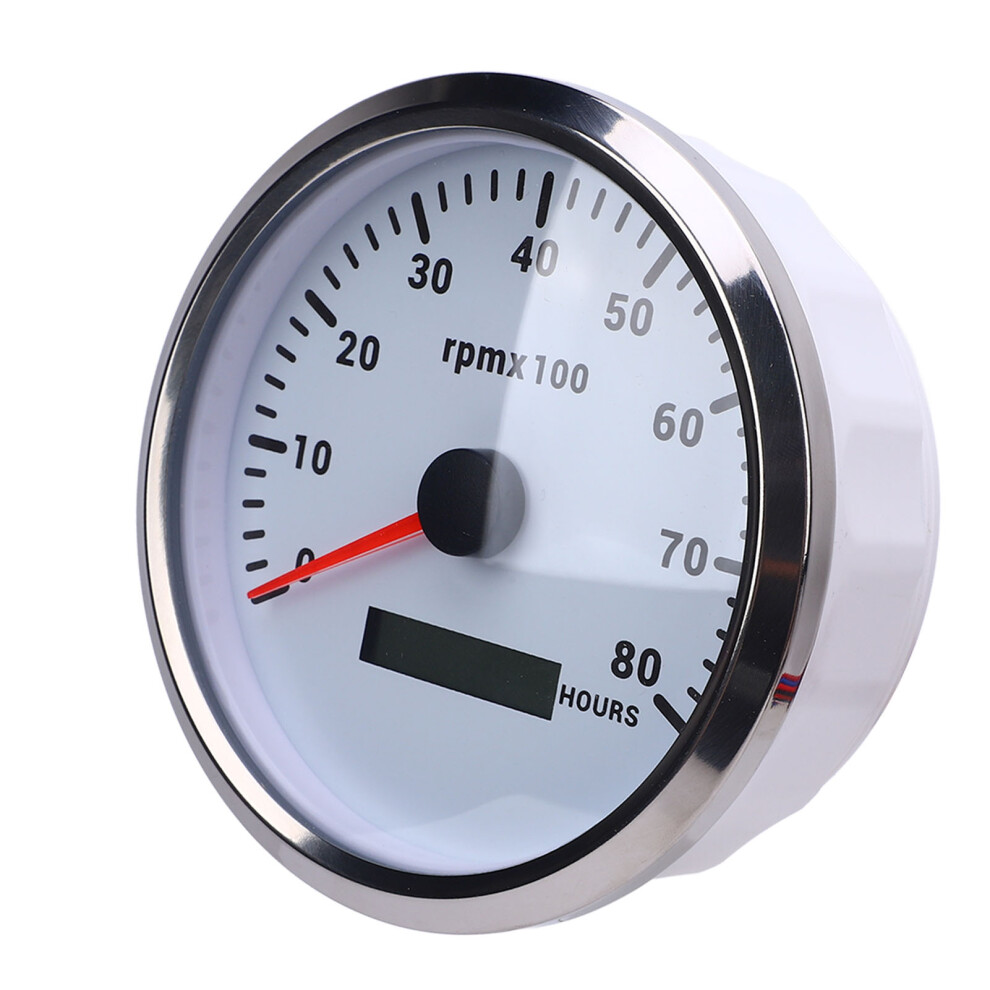 110Mm 4-3/8In Boat Tachometer With 7-Color Backlight & Hour Meter White/Silver 8491341693259