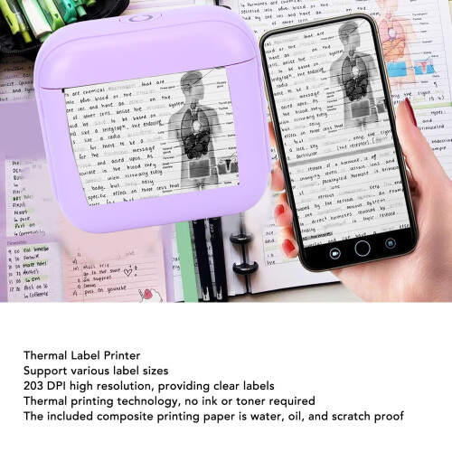 Portable Bluetooth Thermal Label Printer X6, 203DPI, Violet 2