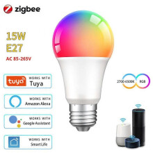 (15w)Zigbee 3.0 Smart Light Bulb Tuya Bulb RGBCW 12/15/18W Color Changing LED Light E27 110V 220V Smart Life APP Compatible Alexa Google Home