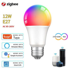 (12w)Zigbee 3.0 Smart Light Bulb Tuya Bulb RGBCW 12/15/18W Color Changing LED Light E27 110V 220V Smart Life APP Compatible Alexa Google Home