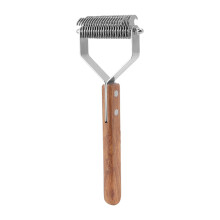 2-in-1 Edelstahl-Hunde-Pflege-Rake, Holzgriff