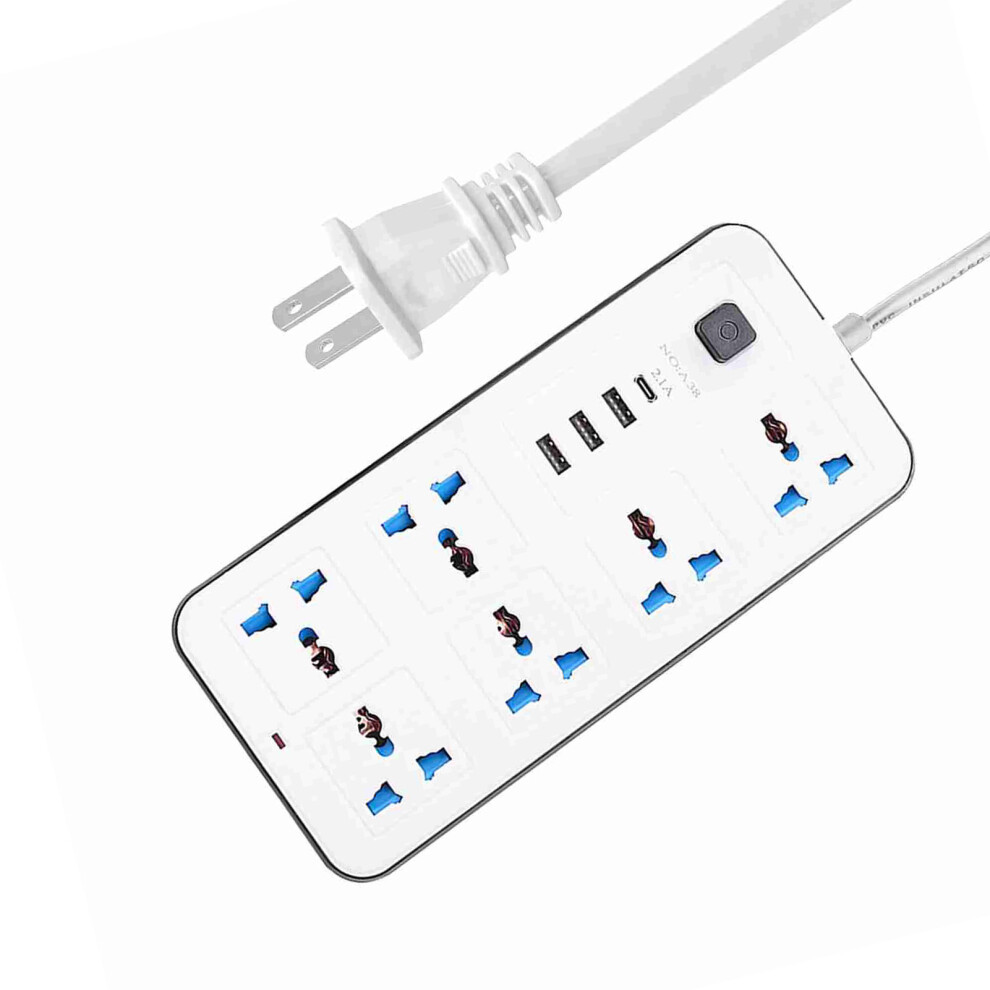6 Ac Outlets & 3 Usb Ports Power Strip, 6Ft Extension, White 4981341704627