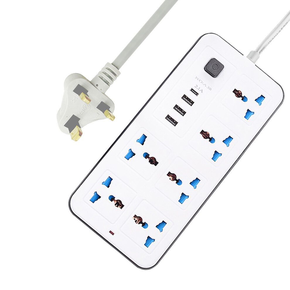 Surge Protector Power Strip: 6 Ac Outlets 3 Usb Ports Type C 6Ft Cable New 9351341704609