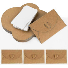 12PCS Mini Envelopes with Cards Vintage Kraft Paper Envelopes Blank Cards Letter Envelopes with Heart Closure for Gift Cards DIY