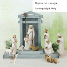 (10pcsB)Resin Engraved Hand Painted Doll Shepherde Willow Tree Figurine Nativity Collection Decorative Statue Desk Decor Christmas Gifts