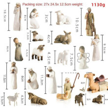 (20pcsA)Resin Engraved Hand Painted Doll Shepherde Willow Tree Figurine Nativity Collection Decorative Statue Desk Decor Christmas Gifts