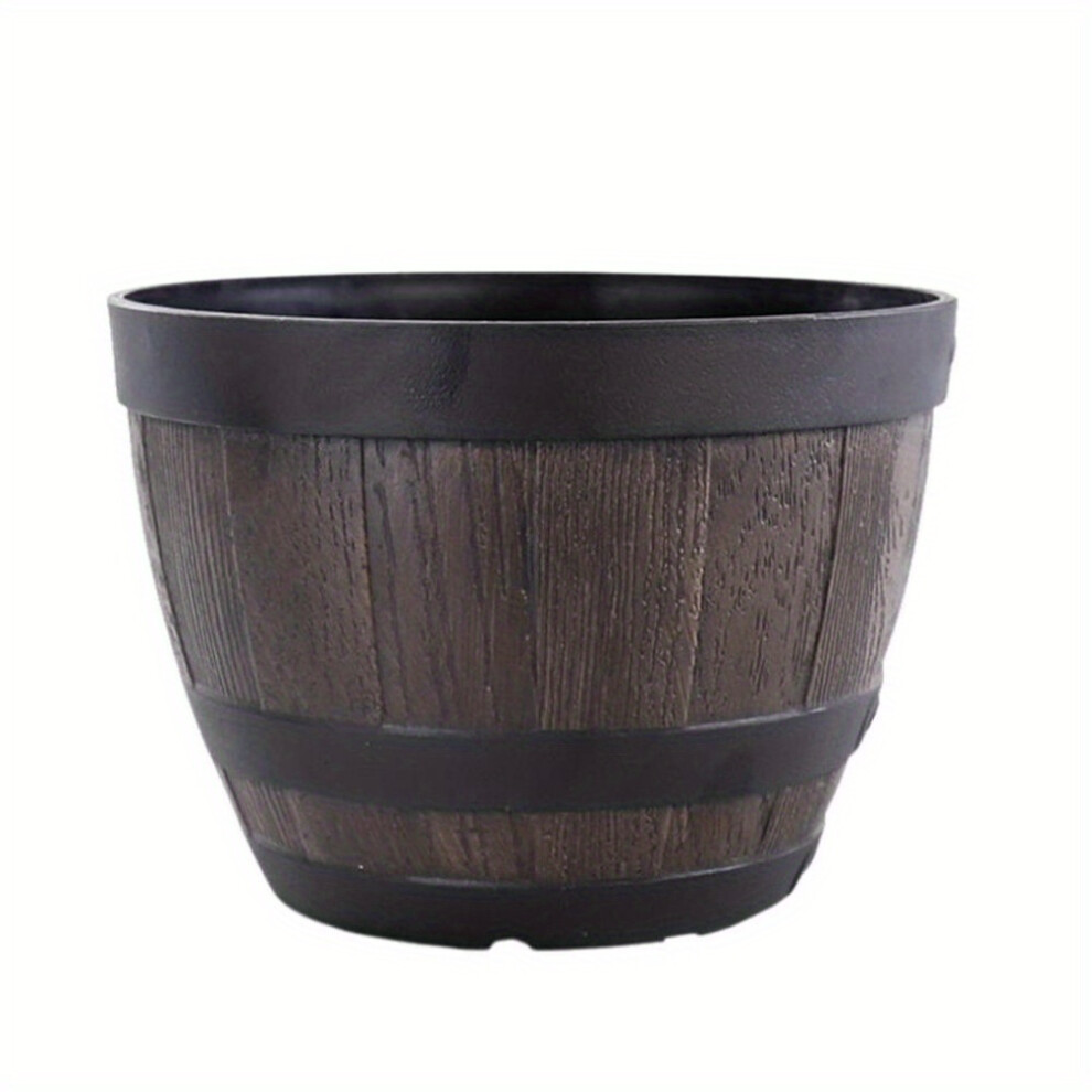 (M) No Deformation Simulation Wood Barrels Vintage Breathable Decorative Round Flower Pot Handicraft Flower Bucket Ornament