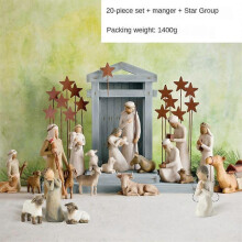 (20pcsB)Resin Engraved Hand Painted Doll Shepherde Willow Tree Figurine Nativity Collection Decorative Statue Desk Decor Christmas Gifts