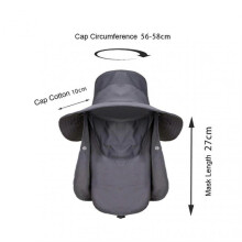 (Grey)New Sunshade and Sunscreen Big Brim Shawl Fisherman Hat Men's Outdoor Face Covering Hat