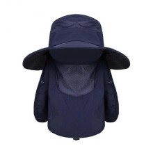 (Blue)New Sunshade and Sunscreen Big Brim Shawl Fisherman Hat Men's Outdoor Face Covering Hat