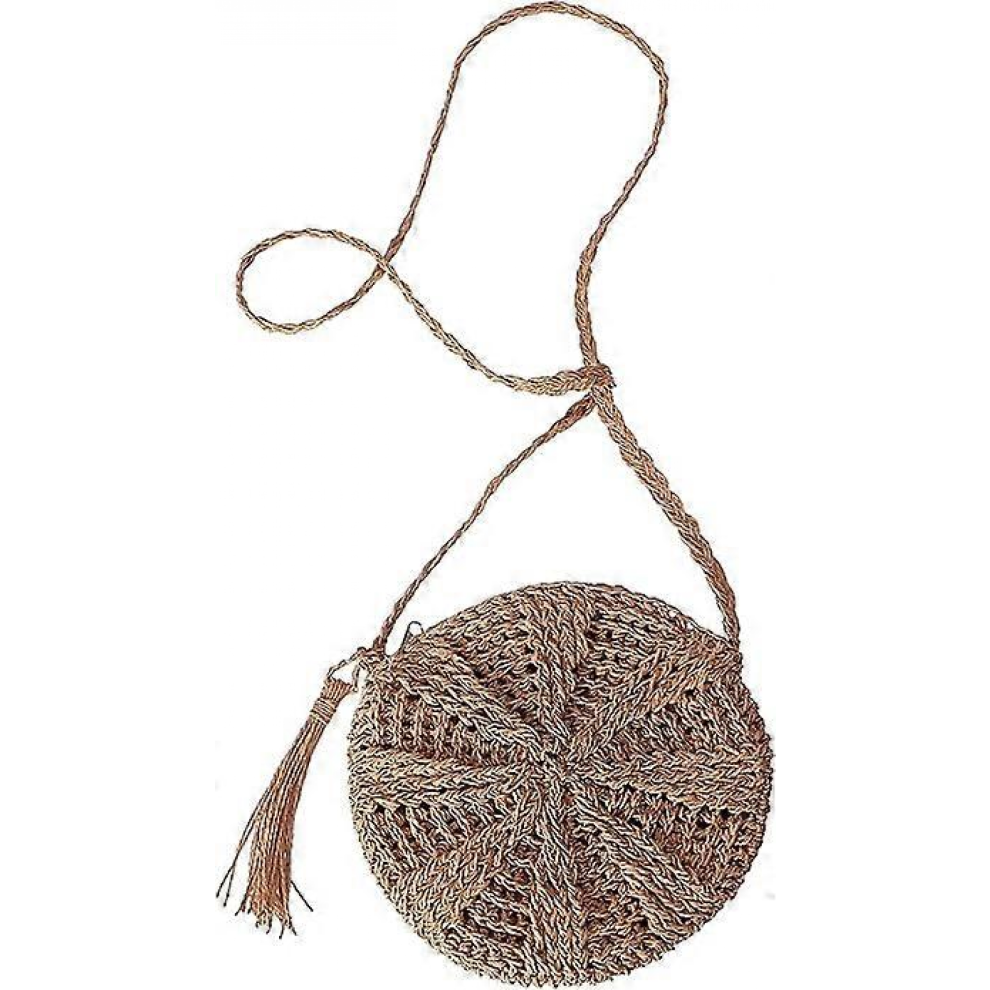 Sac à bandoulière en paille tissé à la main pour femme avec franges (marron clair)