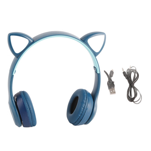 Katzenförmiges dunkelblaues Headset Bluetooth HiFi 1