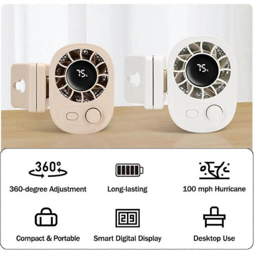(Beige)Car Clip on Fan with LED Display - 360 Rotation, Adjustable Speeds Fan 2