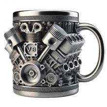 (V8) V8 V6 Engines Stainless Steel Cup Unique Car Engine Coffee Mug Stainless Steel Cocktail Mug Tea Cup Car Enthusiast Gifts