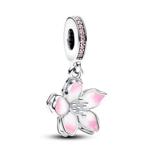 (SS1964) 2025 NEW Authentic Pink Charm Matte Murano Glass,Pansy Flower Bead Fit Original Brand 1:1 Logo 925 Sterling Silver Bracelet DIY Jewelry Gift