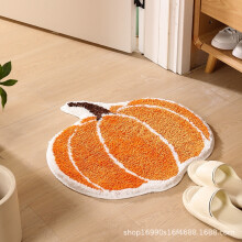 (Tufted small pumpkins, 45*70CM) Pumpkin bathroom water-absorbing faux cashmere floor mat, bedroom, living room, toilet, door, bathroom, household entrance foot mat