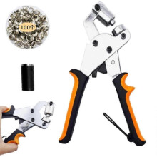 (6mm 100pcs, Silver Buckles) Professional Grommets Kit,Heavy Duty Grommet Pucher with Hole Punch and Eyelets