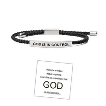 (Black) GOD IS IN CONTROL Tube Bracelet Adjustable Stretchable Couple Bracelet Gold Rose Gold Braided Bracelet