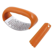 (Black) Stainless Steel Garlic Press Arc-shaped Hand-held Garlic Mash Household Press-type Garlic Peeler Manual Garlic Peeler Peeler
