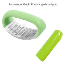 (orange) Stainless Steel Garlic Press Arc-shaped Hand-held Garlic Mash Household Press-type Garlic Peeler Manual Garlic Peeler Peeler