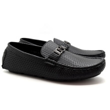 (Black, UK 12 / EU 46) Mens Faux Leather Slip On Loafers Driving Moccasin Boat Deck Casual Shoes Size