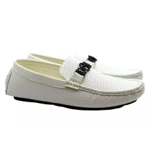 (White, UK 9 / EU 43) Mens Faux Leather Slip On Loafers Driving Moccasin Boat Deck Casual Shoes Size