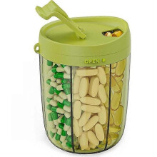 (Green) 6 Grids Large Pill Cup Bottle Organizer Supplement Organizer for Holding 7 Various Vitamins Travel P