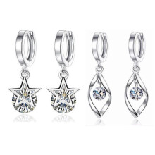 (flowers star) 925 Sterling Silver Twist CZ Drop/Dangle Hook Earrings Women Girl Jewellery Gift